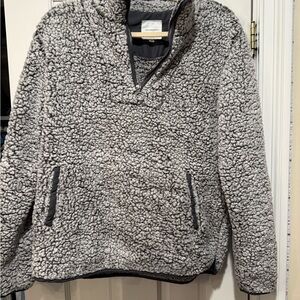 Gray Sherpa Fleece Pullover Jacket